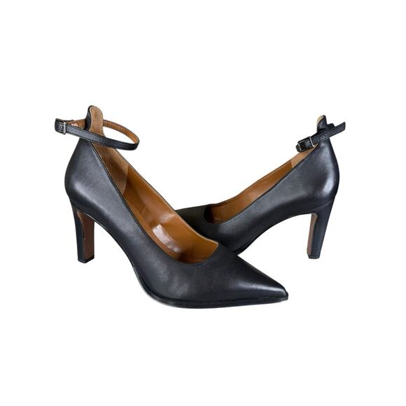 Franco Sarto Adeja Black Leather Ankle Strap Pointed Toe Heels Size 8.5M - Picture 5 of 11